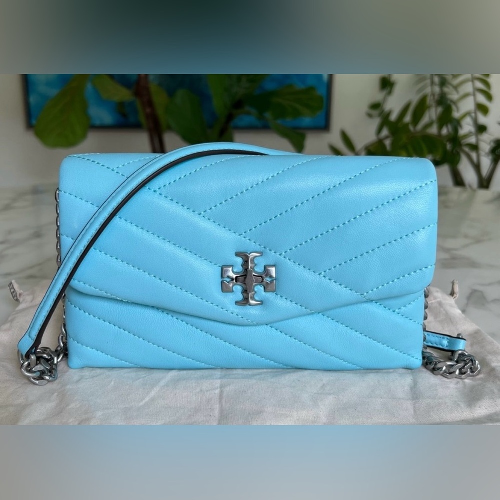 NEW🩵 Tory Burch Small Kira Chevron Chain Wallet Crossbody Bag Light Celeste Blue